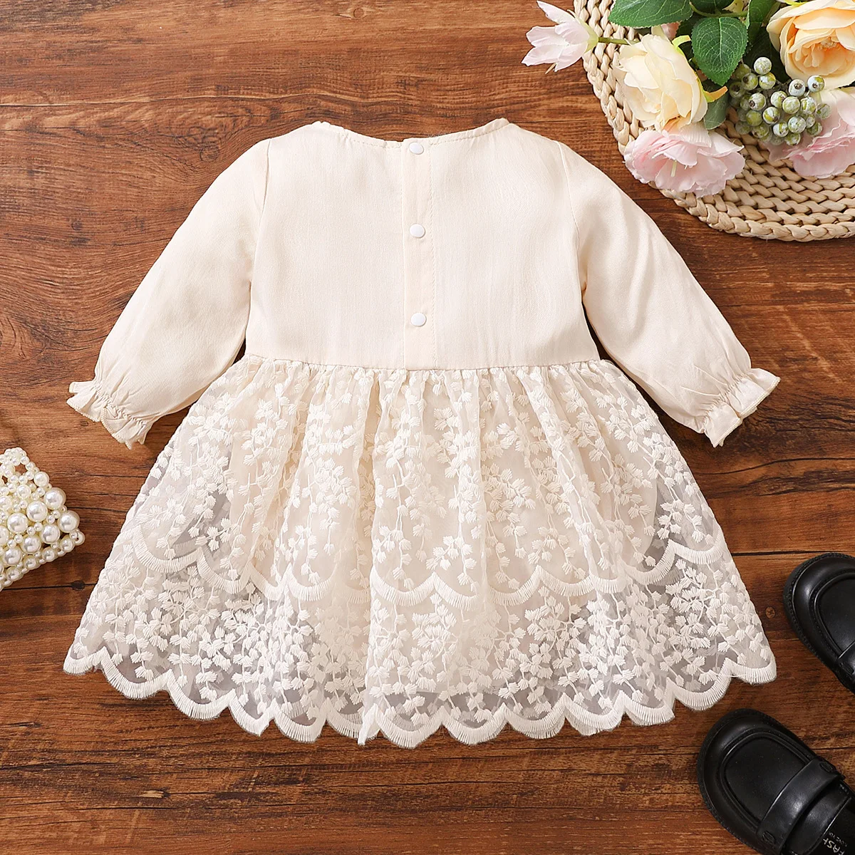 2024 Autumn Baby Clothes Cute Floral Embroidery Lace Jumpsuit Solid Color Long Sleeve Bodysuit Baby Girl Outfit