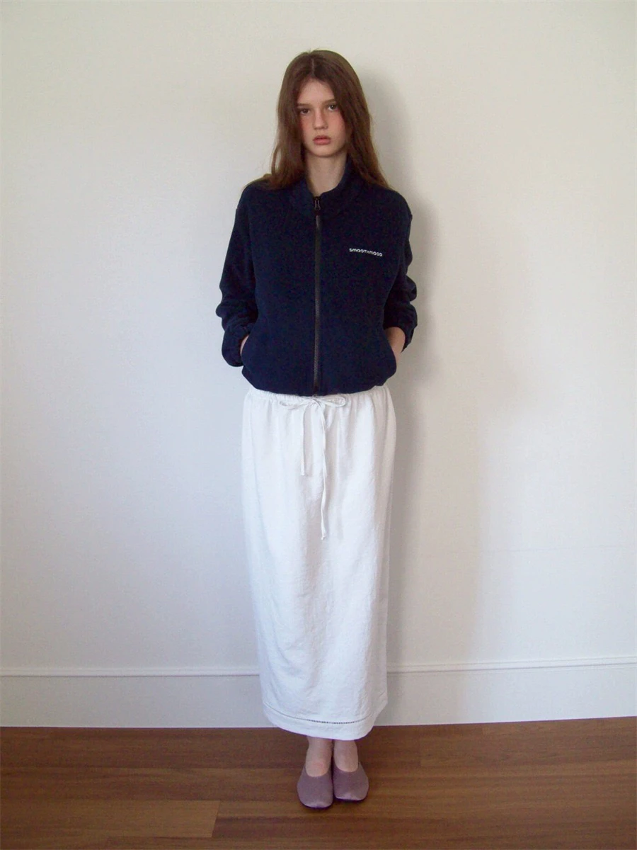 

Простая чистая белая ажурная кружевная юбка f-длины, повседневная трапециевидная юбка с высокой талией для женщин Ele Fene Sle