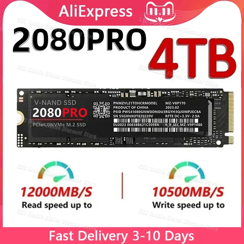 

4TB Ssd Solid State 2080pro Hard Drive Naff M.2 Ssd Nvme PCIE 4.0 Max Read 12000 Mb/s Gaming Internal Hard Disk For Pc Laptop