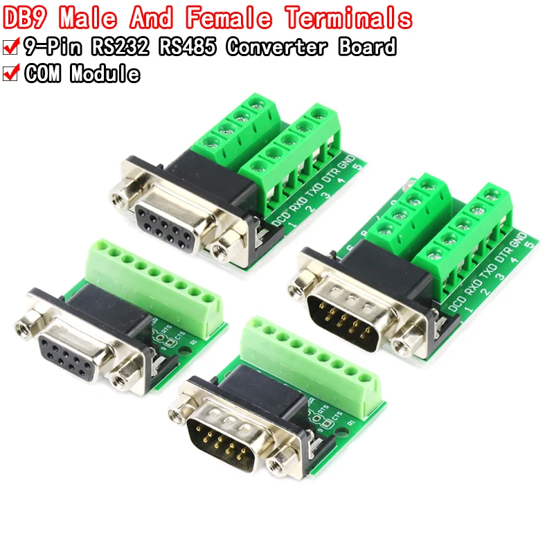 D-Sub 9pin Solderless Connectors DB9 RS232 Serial to Terminal Female Male Adapter Connector Breakout Board Black+Green