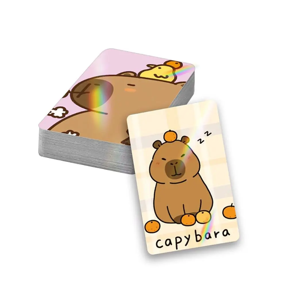 Cartoon Capybara Glitter Laser Flash Card Lovely Double-sided Capybara Photocards Kawaii Lomo Cards Collection Cards Kids Gift