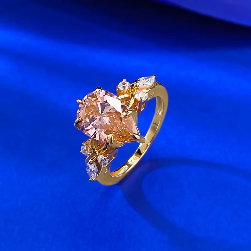 Luxury 8x12mm High Carbon Diamond Rings for Women - Gold Platd Engagement Ring & Bridal Wedding Band Party Jewelry Gift