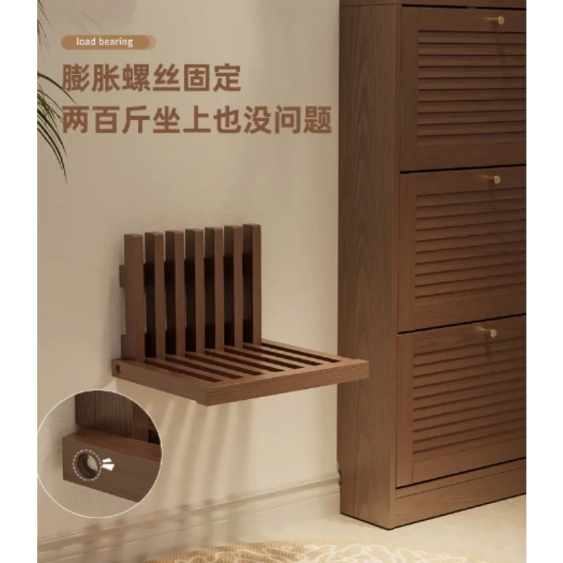 

Folding Shoe Changing Stool Wall-mounted, Invisible Entrance, Solid Wood