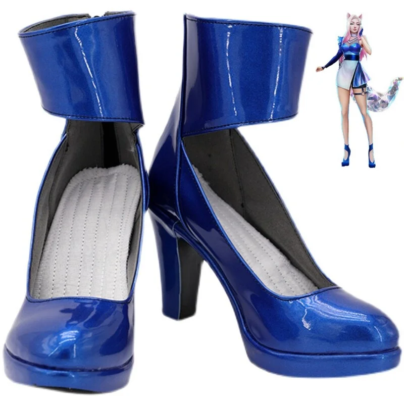 

LOL Ahri S10 Cosplay Costume Shoes Blue High Heels Handmade Faux Leather Boots