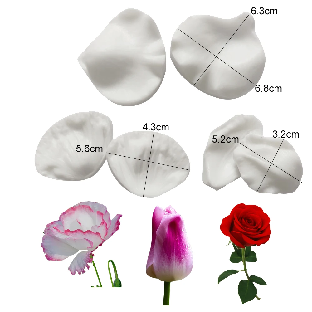 6PCS Rose Tulip Poppy Flower Veiners Mold Silicone Chocolate Candy Baking Supplies Petal Veiners Baking Accessories and Tools