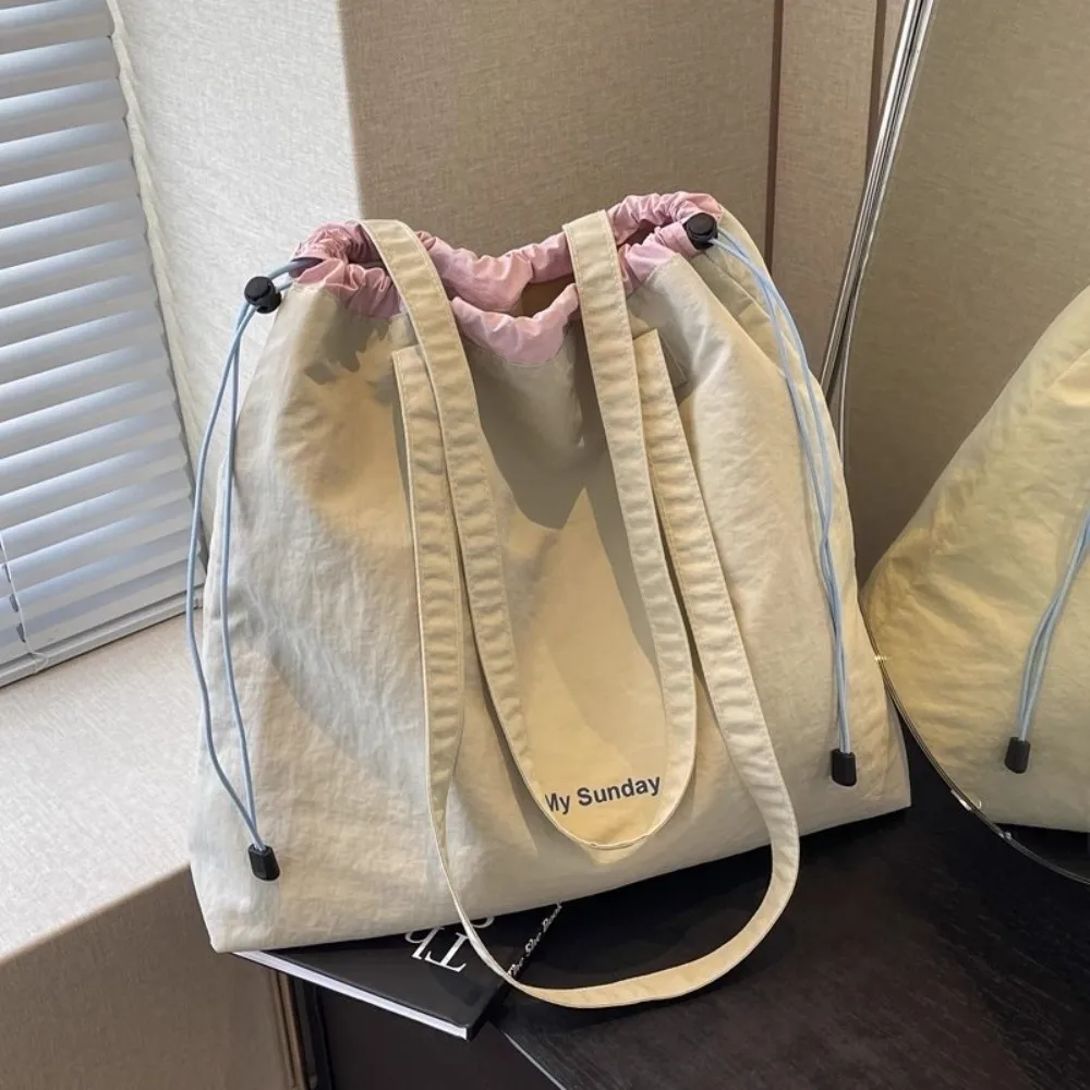 New Large Capacity Tote Bag Canvas Lightweight Shoulder Bag Drawstring Women Handbag