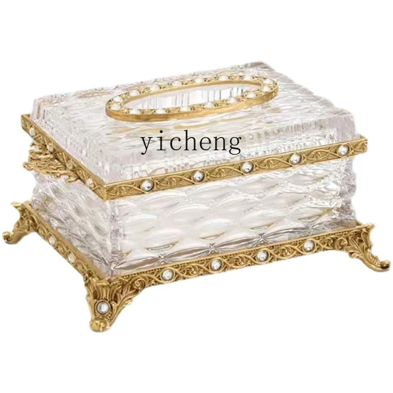 a1 Brass Crystal Tissue Box Living Room Household Carton Light Luxury Dining Table Decoration Ornament home decor