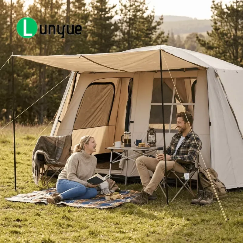 Heavy Duty Silver Coated Oxford Mesh Camping Tent UV Protection Full Coverage 2 Bedrooms 1 Hall All Season Universal Mesh