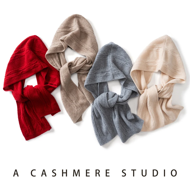 BELIARST Luxury 100% Pure Goat Cashmere One-Piece Knitted Hat Scarf Set Casual Fashionable Warm Winter Accessory Cold Proof.....