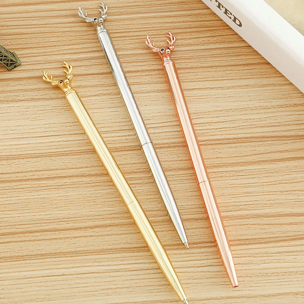 

3pcs Deer Head Metal Ballpoint Pens Fun Learning Pens For School Supplies Creative Party Gift Smooth Writing Home Office