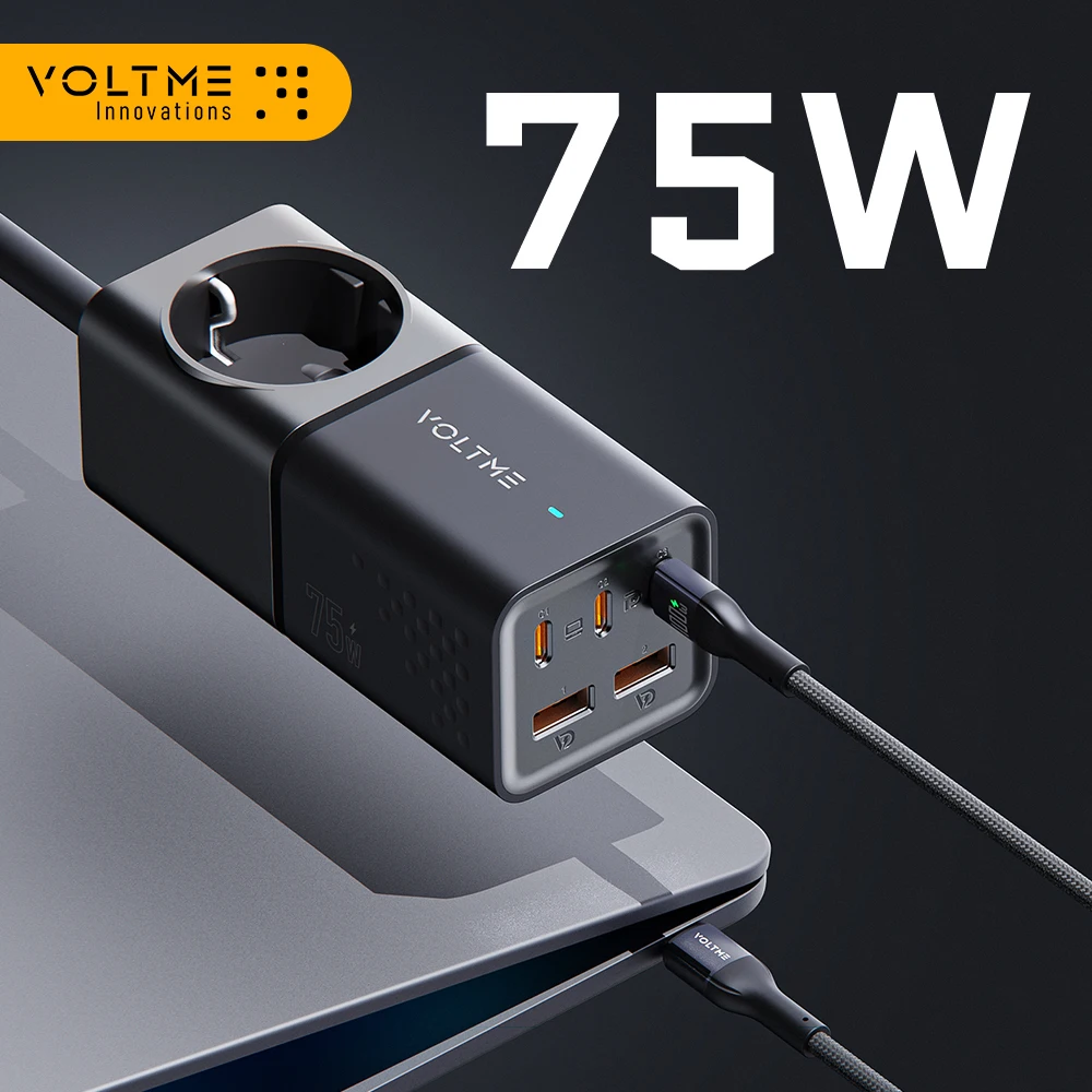 Voltme-portable charging station, Vito 75W, USB C charger, for iPhone 15 16 pro, Gan, desktop, super fast charging for Samsung