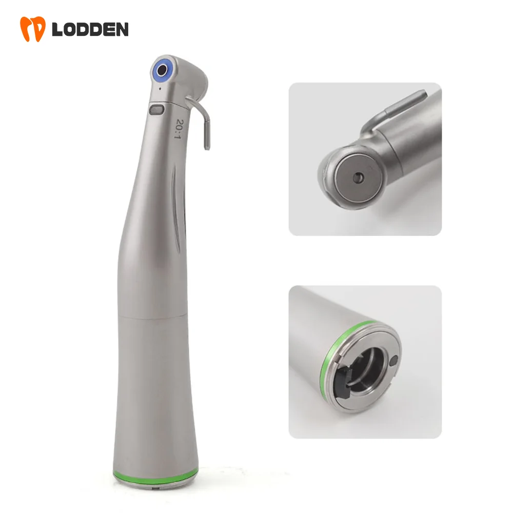 Dental LED Light Optic 20:1 Ratio Contra Angle generator Low Speed Handpiece Reduction Inner Channel Push Button