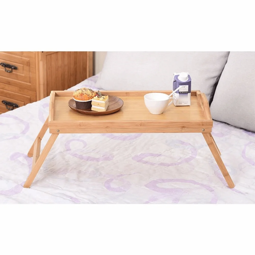 

Bamboo Material Foldable Dining Table with Handles Large Capacity Bed Tray Table Foldable Legs Portable Computer Desk Snack