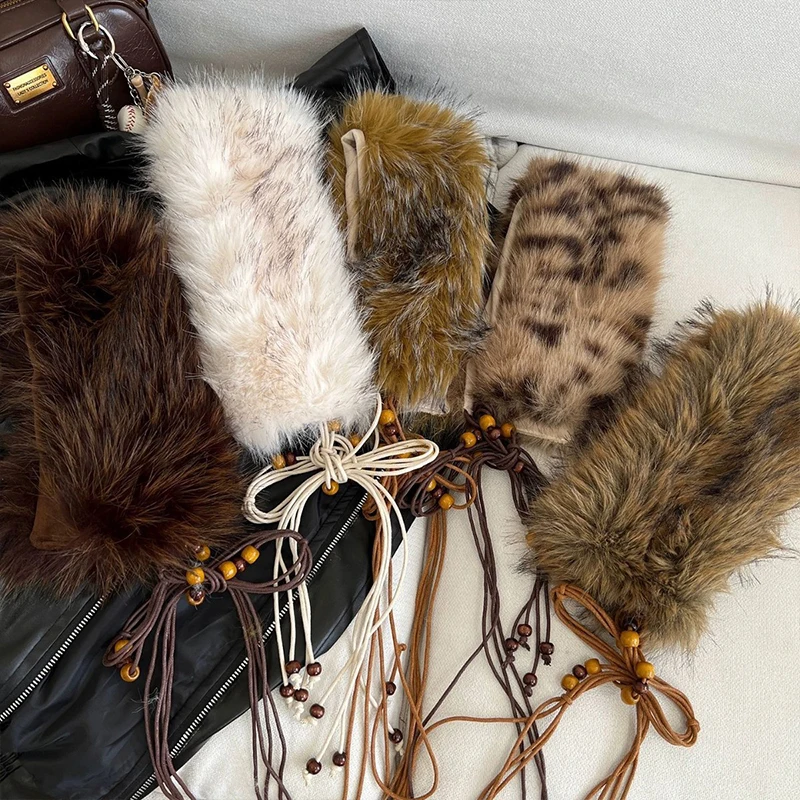 

Fresh Sweet Style Y2K Fur Collar Scarf Retro Skirts Jeans Decor Furry Waist Belt Trendy Cool Spicy Girl Waist Rope Accessory