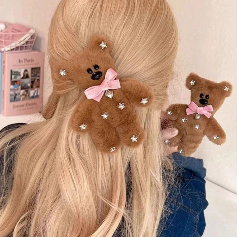 

Cute Bow - Tie Bear Plush Hairpin Soft Bear Hairpin for Girl Decoration Creative Design Bear Hairpin Used for Daily Life