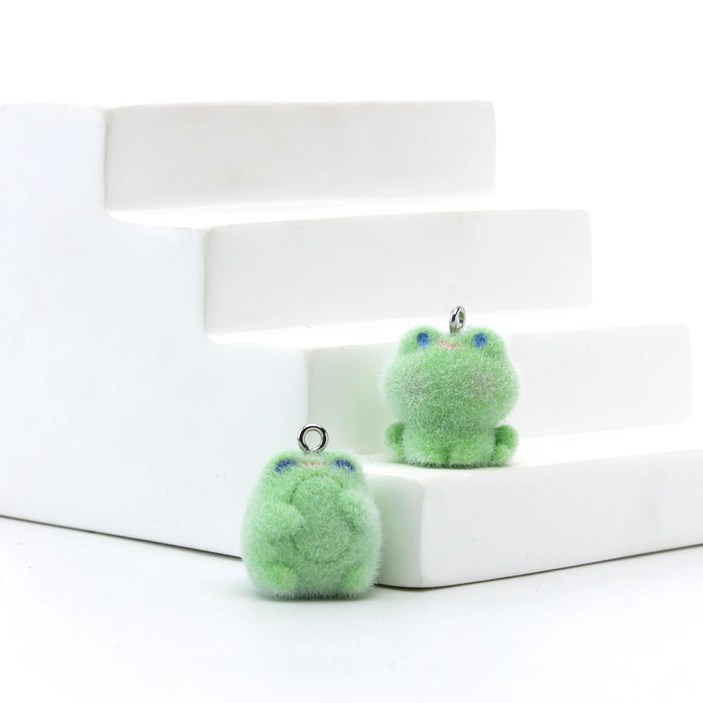 30 PCS 3D Resin Flockin Frog Charms Cute Mini Plush Doll Pendant for Necklace Keychain Making DIY Jewelry Accessories Wholesale