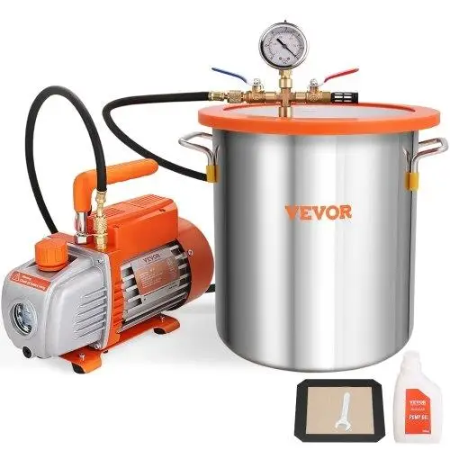 5 Gallon Vacuum Chamber and 3.5 CFM Pump Kit, Tempered Glass Lid Vacuum Degassing Chamber Kit, Single Stage Vacuum Pump with