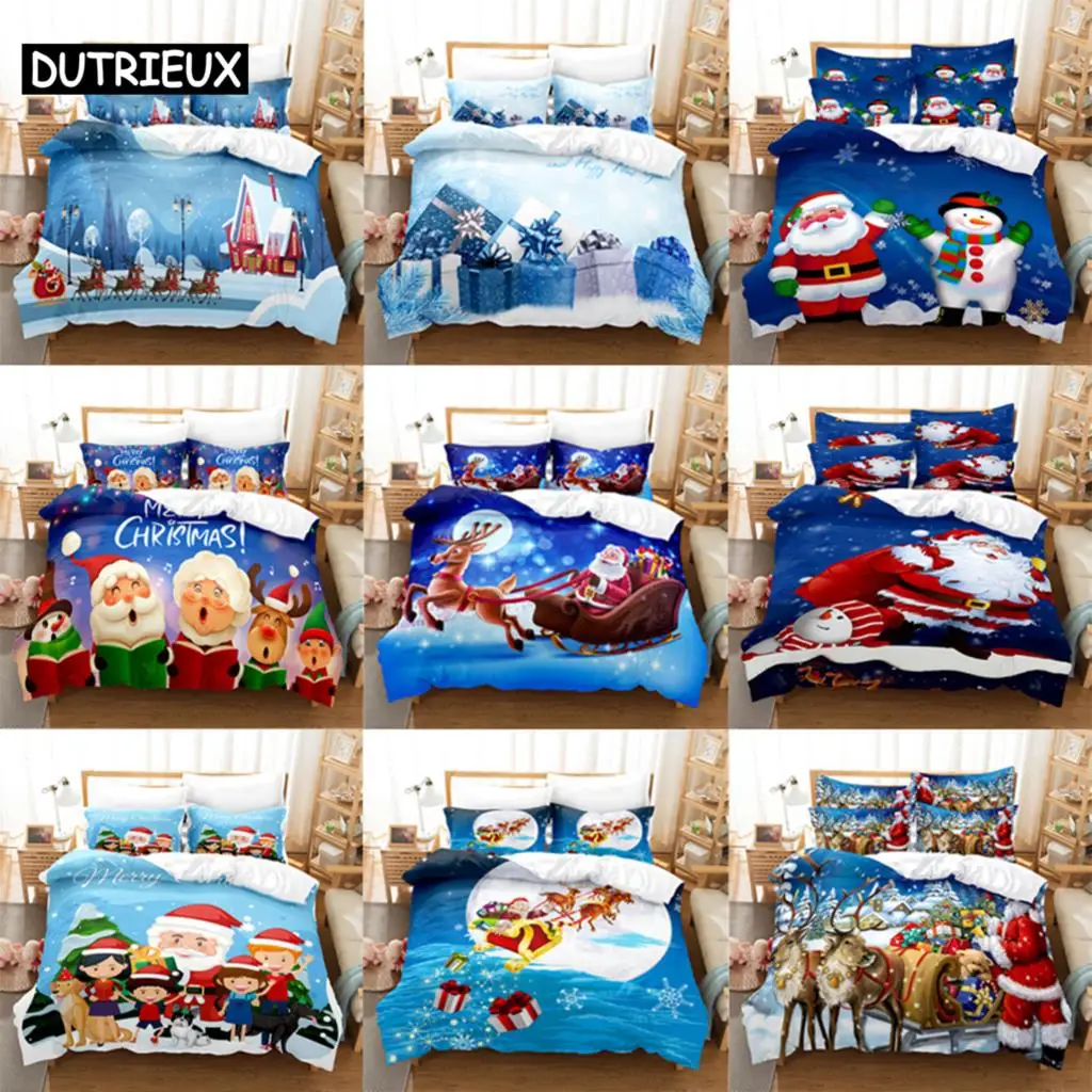 

Blue Christmas Duvet Cover Set Queen Size Luxury King Full Single Double Bed 3D Quilt Case Linen Pillowcase Twin Bedding Sets