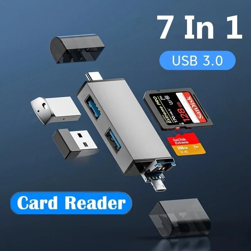 7 in 1 Multifunction Usb 3.0 Card Reader Micro TF SD Card Memory Reader USB Flash Drive Type C Card Adapter OTG