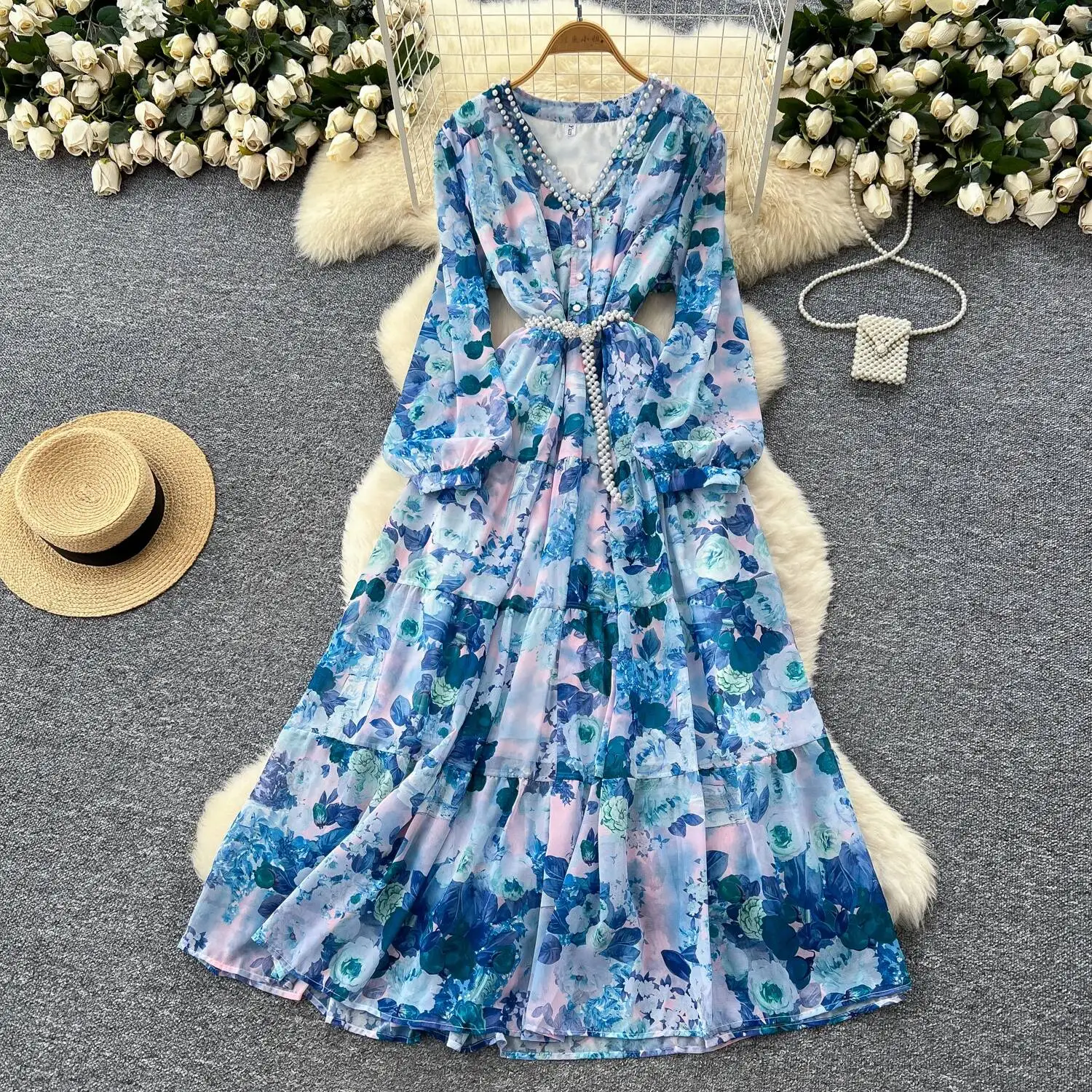 Sexy Chic lantern sleeve Beadi - Vintage Fashion Dresses ulasan dan harga