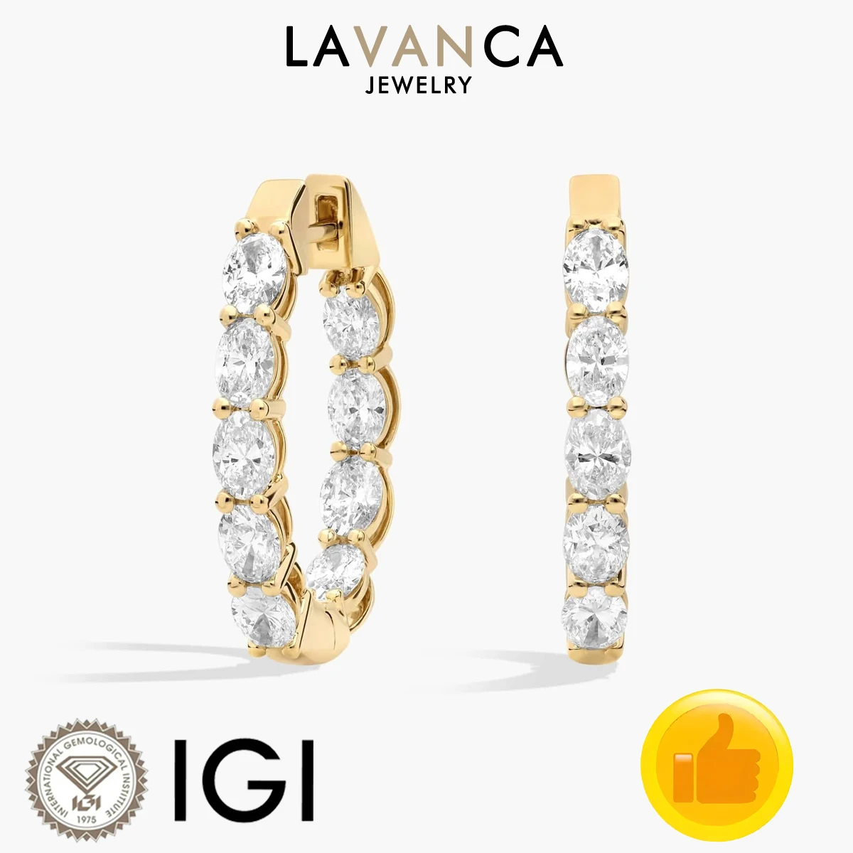 Oval Cut Lab Created Diamond Earrings 9K/14K/18K Yellow Gold Lab Diamond Hoop Earrings Fine Jewelry For Women Anniversary Gift