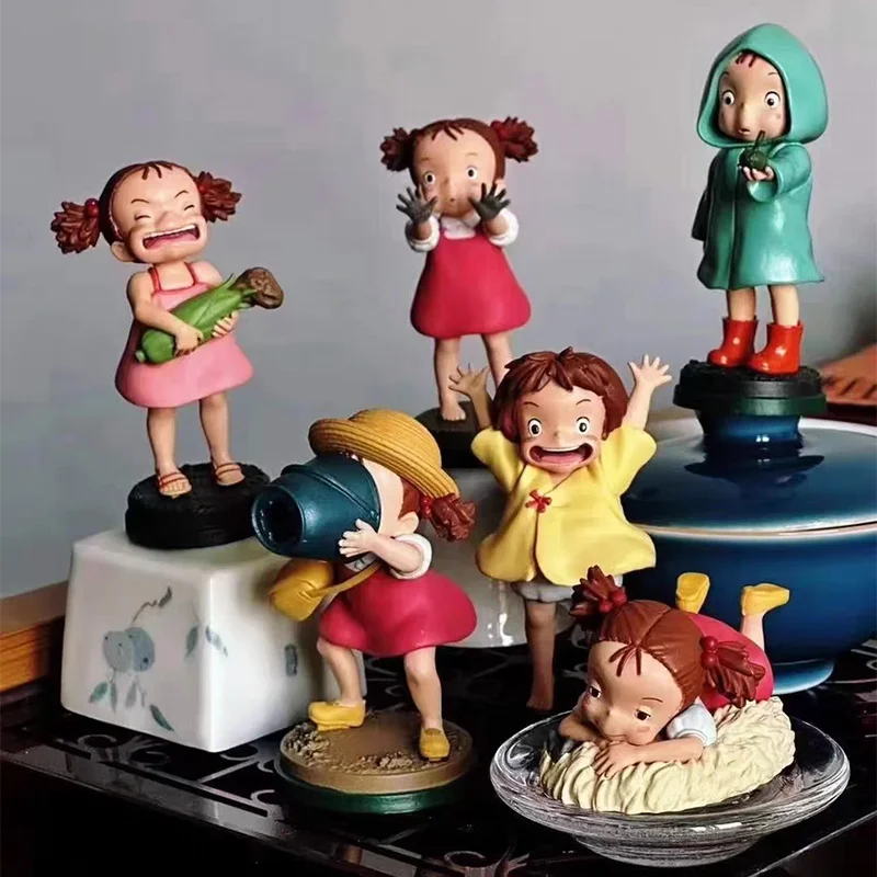 6 Piece Healing Style Action Figures Set Cute Anime Character Collection with Display Stand Healing Decor Desktop Display Gift