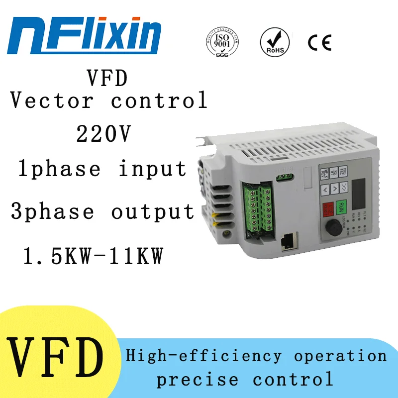 

220V 1.5KW-11KW VFD, single-phase 220V input, three-phase 220V output, stable performance of the drive frequency converter.
