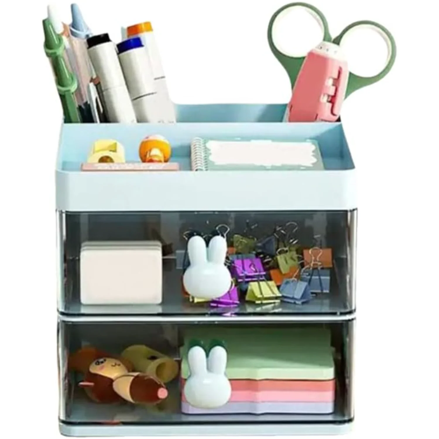 Small Desk Organizer with Drawer,Multi-Functional Pencil Pen Holder for Desk,Desk Organizers and Accessories with 2 Pen Holder,D