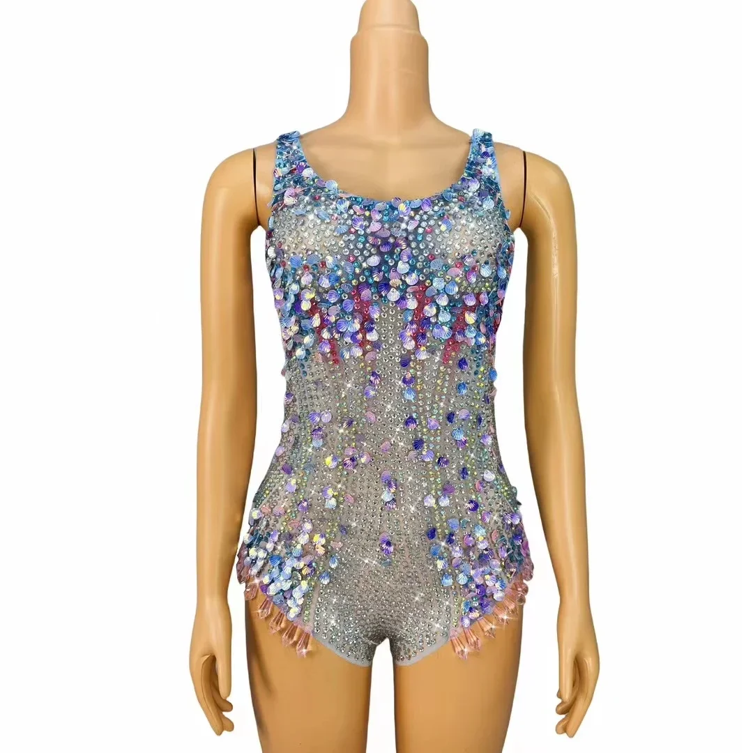 Sexy Women Birthday Party Bodysuits Festival Outfit Taylor Diamond Sequin One Piece Jumpsuit Showgirl Singer Gogo Dancer Costume