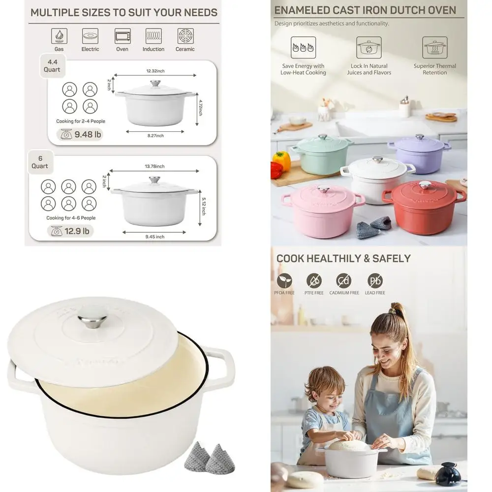 

Эмалированная чугунная голландская духовка, 6 литров, идеально подходит для выпечки хлеба, корзины, приготовления пищи, с двойными ручками, безопасной в духовке до 500 ° Ф, Стуво