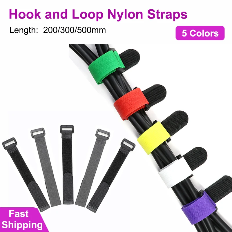 10~300pcs Reusable Hook Loop Nylon Straps Reverse Colored Fastening Tape Self Adhesive Cable Ties Wrap Bundle Fixed Ties