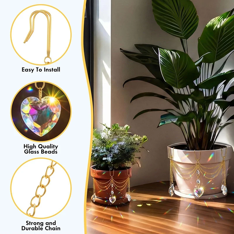 Hanging Crystal Sun Catcher Prism Ornament Window Sunlight Pendant Home Garden Flower Pot Decorative Crystal Wall Hanging Decor