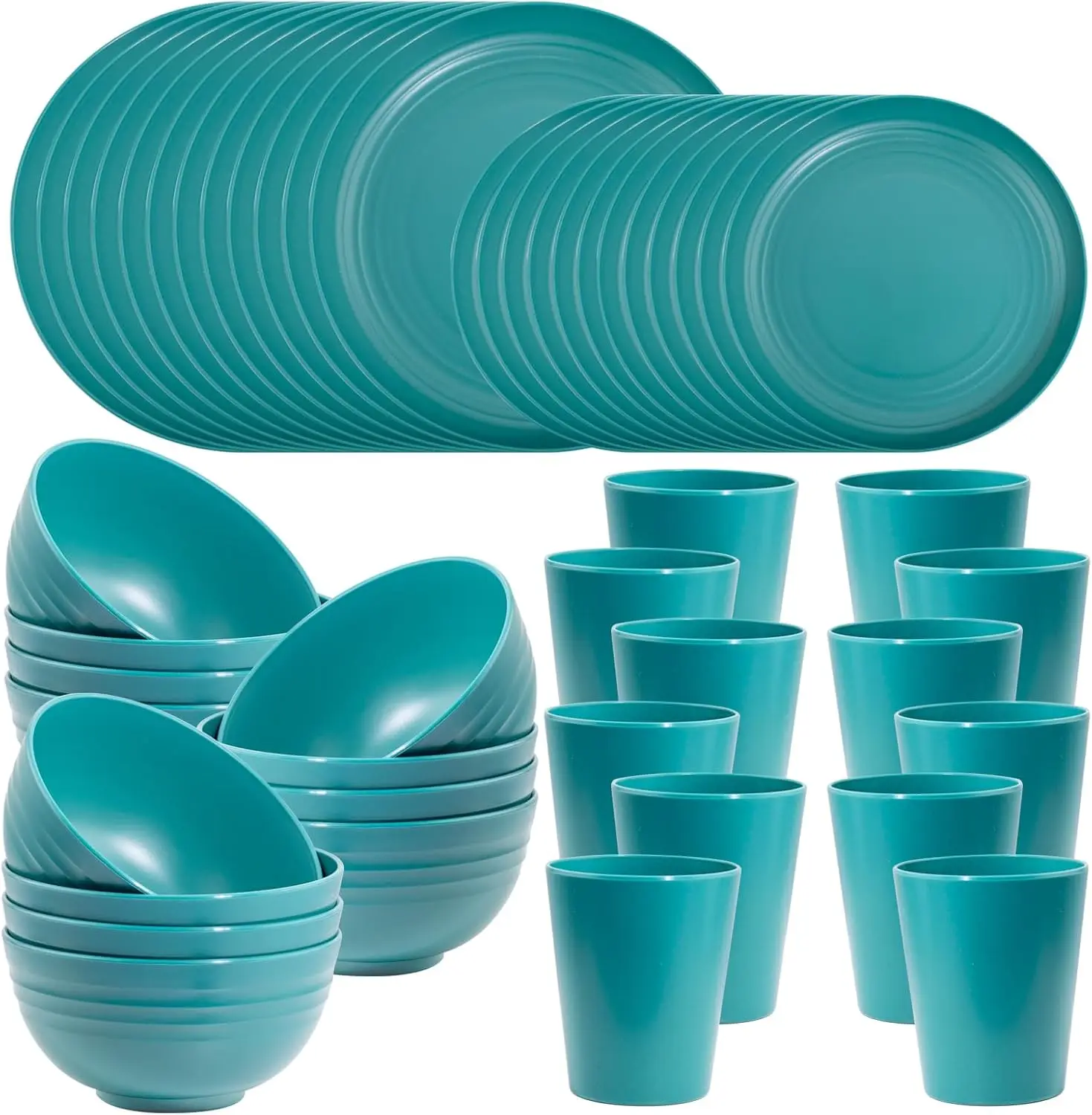

LIYH 48 Pcs Green Wheat Straw Plates and Bowls set - Plastic Dinnerware Set - Dishwasher Safe Camping Plates Dishes Set for 12,