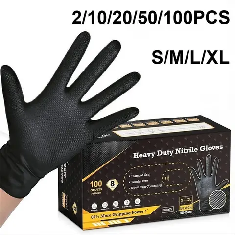Gants industriels robustes en Nitrile noir, 2 à 100 pièces, 8mil, Texture diamant surélevée, sans Latex pour la sécurité mécanique et les gants de travail