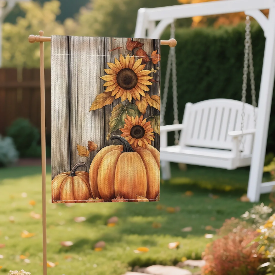 Autumn Pumpkin Hanging Flags Garden Flag Banner Double-sided Printing Imitation Linen Flags Outdoor House Porch Christmas Decor