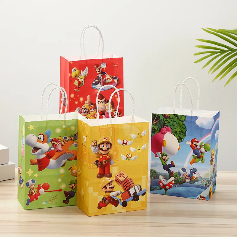 

12pcs Super Mario Bros Candy Kraft Paper Bags Party Supplie Anime Figure Toy Luigi Yoshi Cute Gift Bag Decor Kids Birthday Gifts