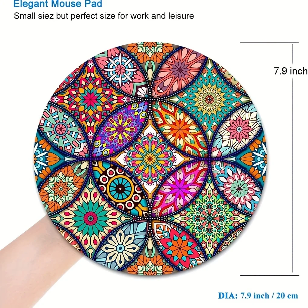 Stylish Round Mandala Mouse Pad Small Desk Mat Colorful Flower 22x22cm Office Table Cushion Anime Desks Accessories Aesthetic