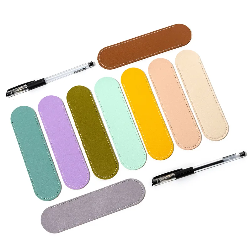 10pcs PU Leather Gift Bag Pencil Case Students' Solid Color Stationery Storage Pen Protection Case Print Logo Cute Pen Bags