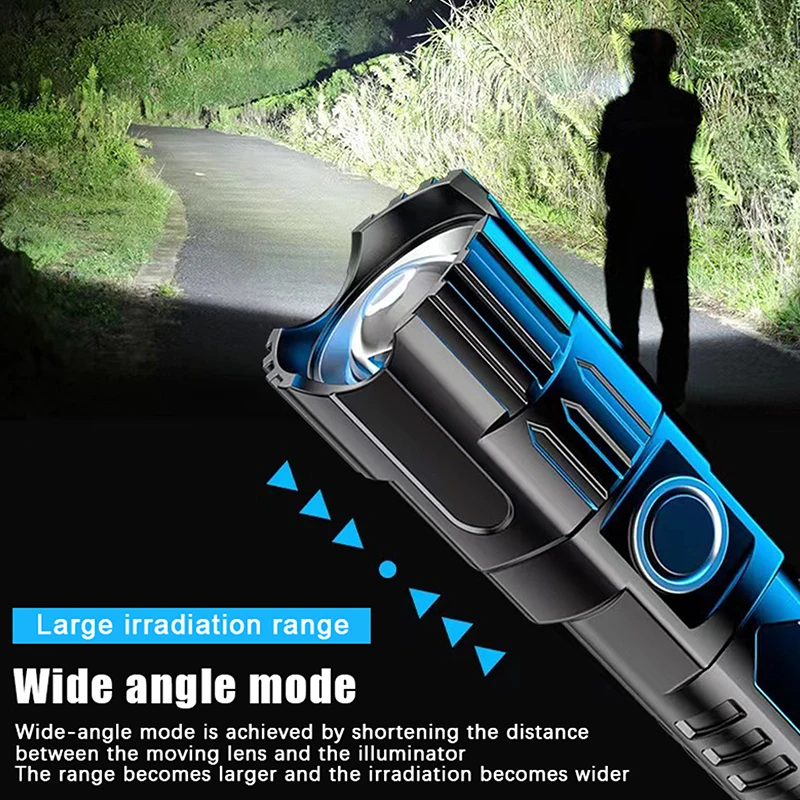 1 Set Portable Zoom Flashlight Lantern Super Bright USB Rechargeable LED Flashlight 3 Modes Outdoor Emergency Torch