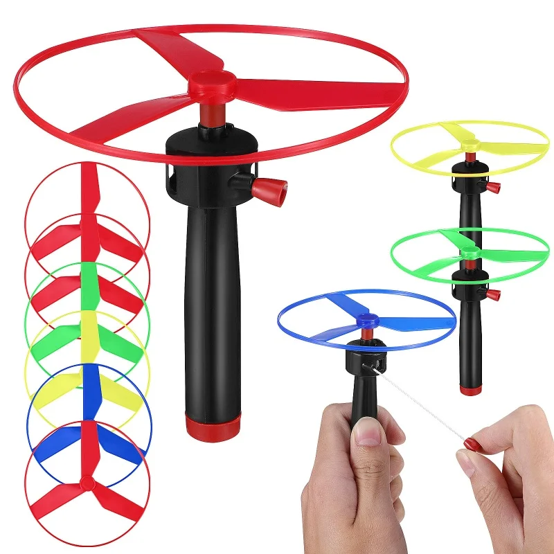 1/3/6pcs Colorful Plastic Pull String Hand-Push Flying Discs Propeller Helicopter Outdoor Toys for Adults Flying Spin Top Game