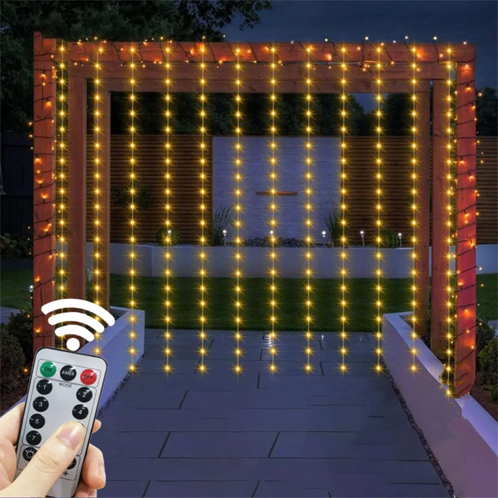 

Remote Control USB Wedding Curtain Holiday Lights Festival 8 Mode Garland Christmas Decoration Led String Light for Bedroom Home