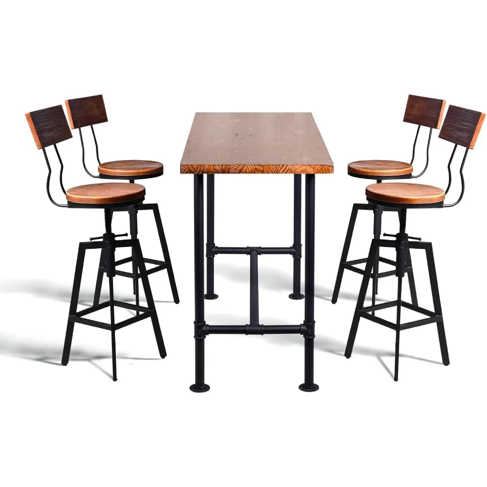 

5-Piece Table & Chairs Set for Home Dining Breakfast Office Cafe Pub Bar Party Bistro, Rectangular Table for 4-6, 4 Swivel