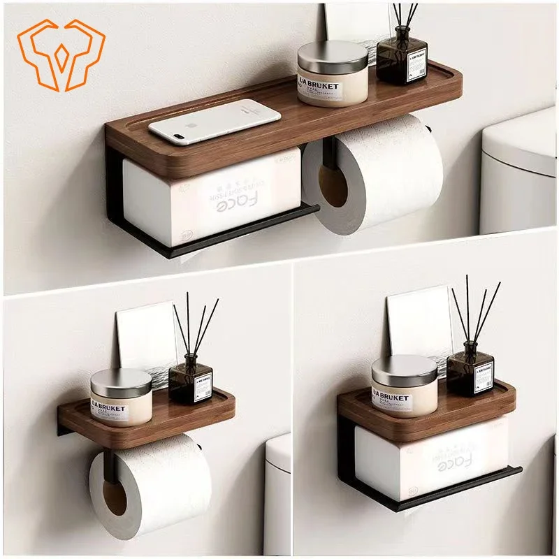 Wood Grain Premium Paper Towel Holder Paper Box No Need To Drill Holes Bathroom Light Luxury Moisture-proof Storage Rack