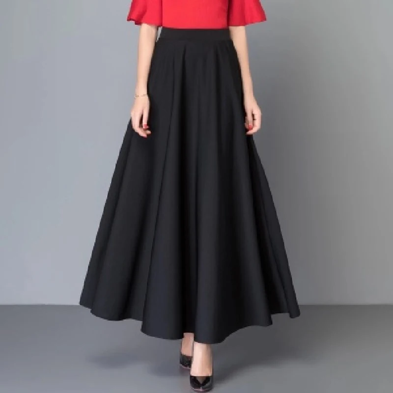 Ladies Skirt Women's Evening Autumn Solid Fashion Summer High Waist Retro Long Casual Loose A-Line Swing Pleated