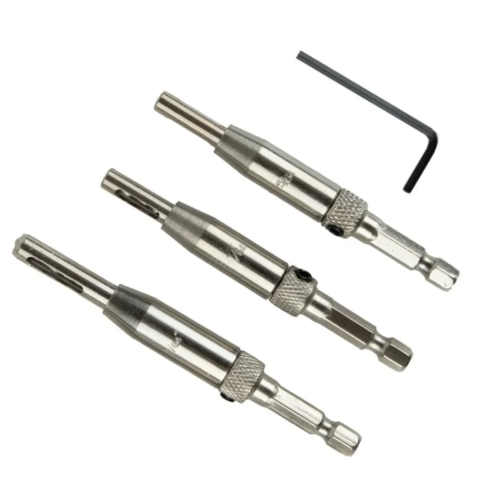 3pcs Automatic Center Drill Bit Set Self Centering Hinge Tapper Core Pilot Hole Puncher Woodworking Tool Replacement For Cabinet