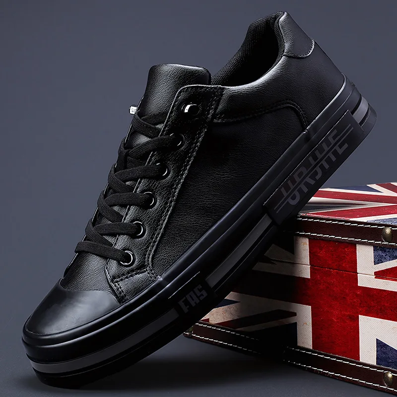

Men's Shoes Leather Casual Shoes Fashion Black Running Shoes Non-slip Flat Sneakers Slip on Lightweight Vulcanized Shoe Zapatos