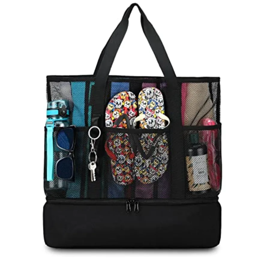 

Beach Bag with Cooler, Mesh Beach Bags for Women Sandproof for Pool and Swimming Travel Daily with Durable 8 Pocket