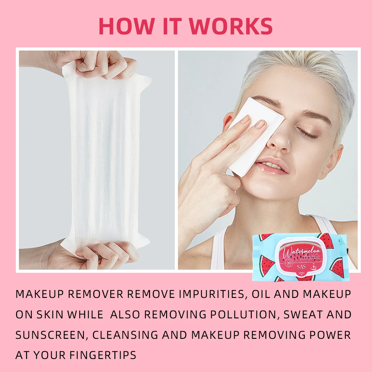 Ultra-Soft Fruit Fragrance Makeup Remover Wet Wipes - Watermelon, Aloe Vera, Rose, Grapefruit Fragrance, 30 Sheets Pack