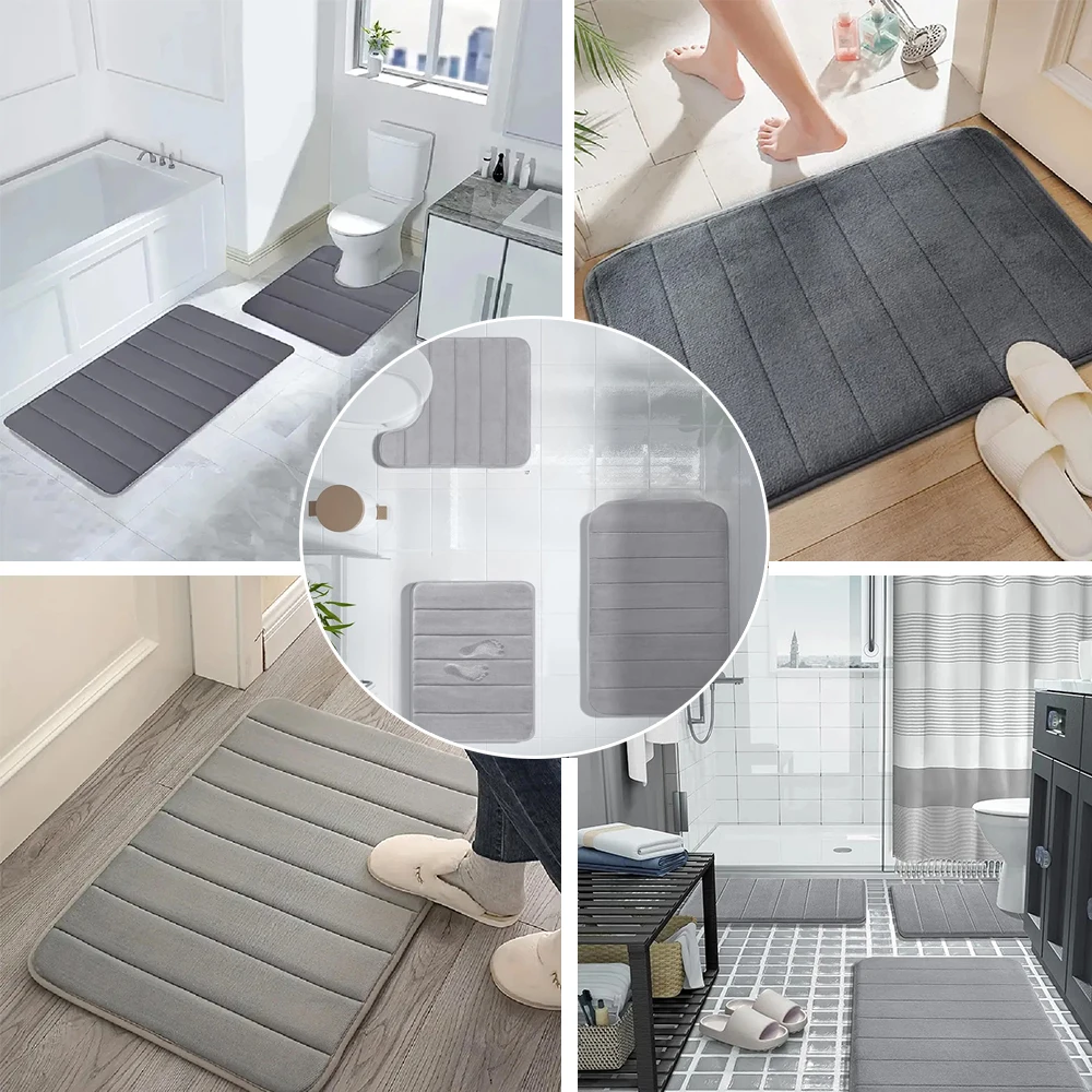 1 Set（3pcs） Bathroom Rug Solid Color Non-Slip Extra Absorbent Toilet Bath Foot Mats Sets Soft & Dry Home Washable Carpets Decor