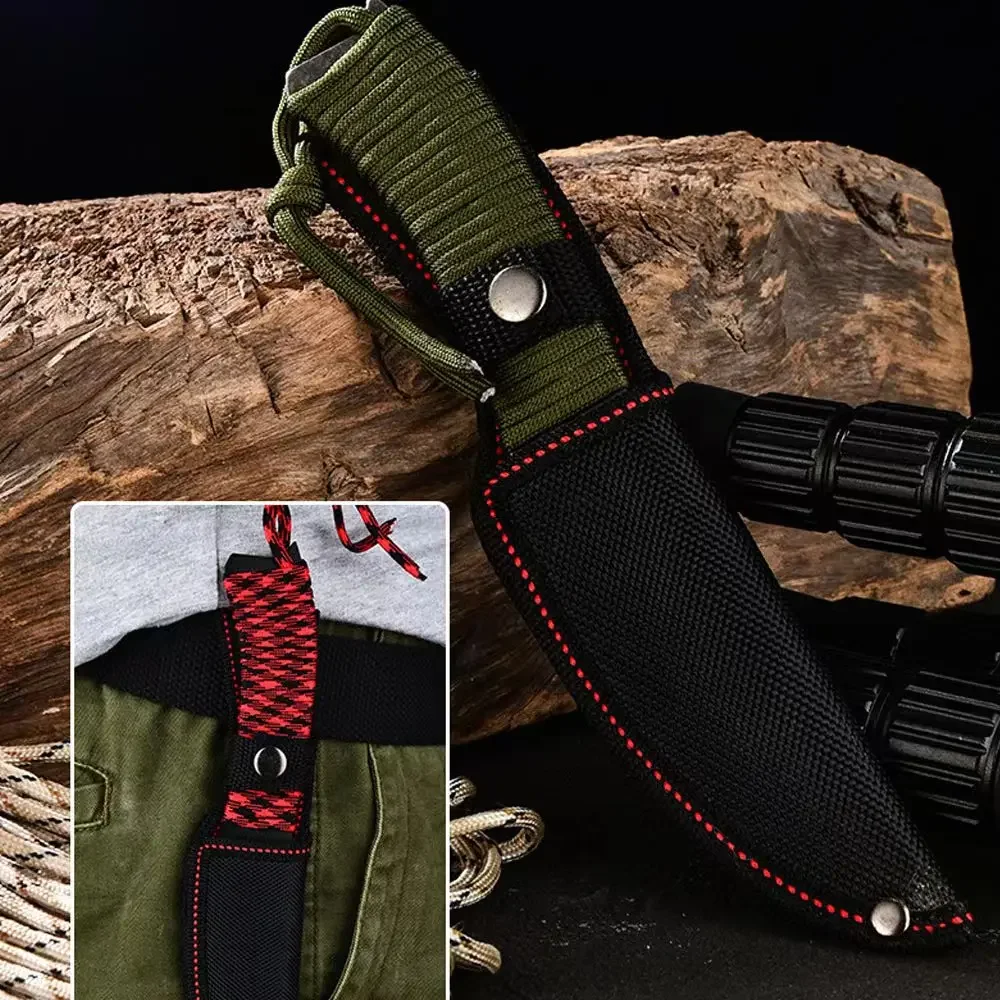 2024 new 8CR14Move carbon steel straight knife, hunting and camping survival knife, EDC diving leg warmer with knife cover